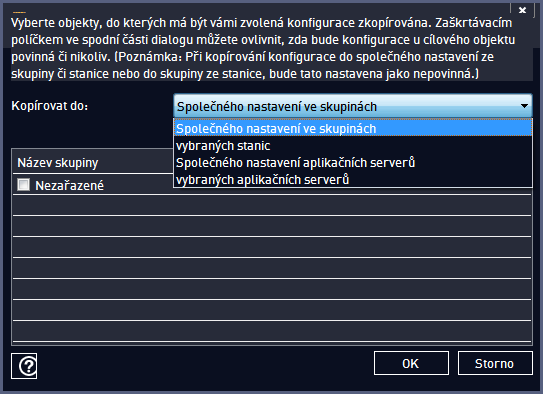 Z rolovací nabídky Kopírovat do zvolte, kam si přejete konfiguraci nakopírovat.