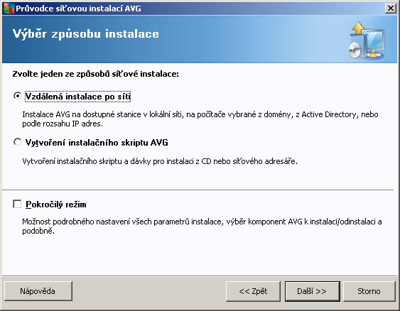 4.3. Výběr způsobu instalace Pro pokračování v Základním režimu ponechte volbu Pokročilý režim nezaškrtnutou. V opačném případě pokračujte kapitolou Pokročilý režim v této příručce.
