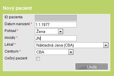 Poznámka č. 3: Okamžitá práce s pacientem Pokud chcete s pacientem ihned pracovat, např. vyplňovat formuláře, klikněte na tlačítko Uložit.