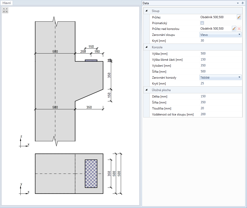 Uživatelská příručka IDEA Corbel 9 5.2 Zadání geometrie konzoly Zadání geometrie konzoly se spustí příkazem navigátoru Model a zatížení > Geometrie.