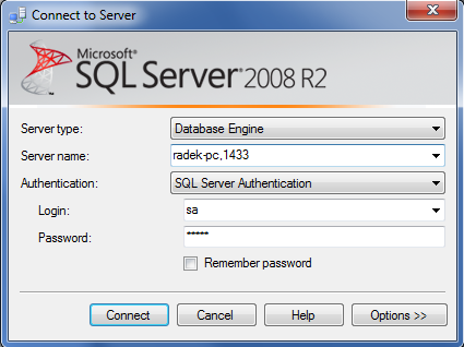 Připojení k SQL Serveru.