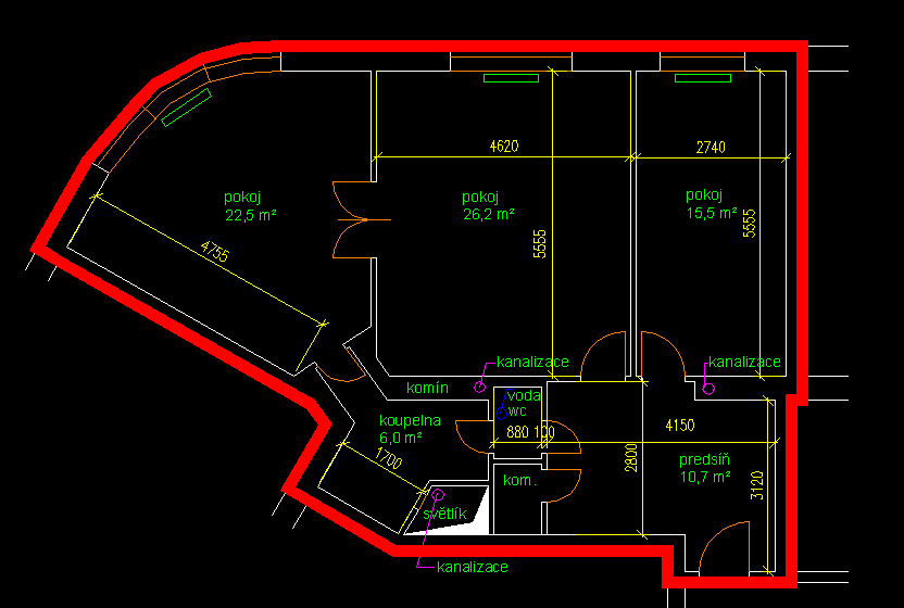 Ground plan 22 Walls with cross point, with intersection: Floor objects 2D