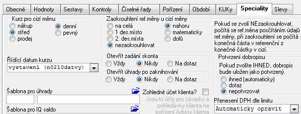 8 Zásoby_Přenesená daňová povinnost +1640 Příloha K záložce Speciality v aplikaci *210_Obchodník se dostaneme takto: o V obchodníkovi, v části Nastavení pořízení pravým tlačítkem myší ťukneme na