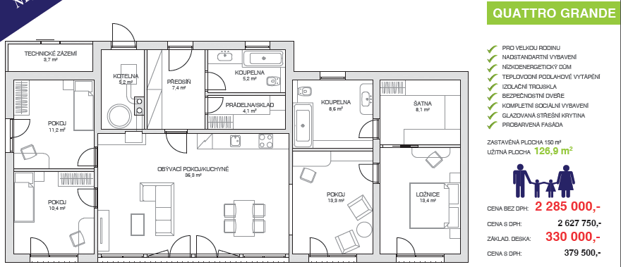 Obr. 7: Typ domu TRIO pro větší rodinu [4] QUATTRO Modulový dům