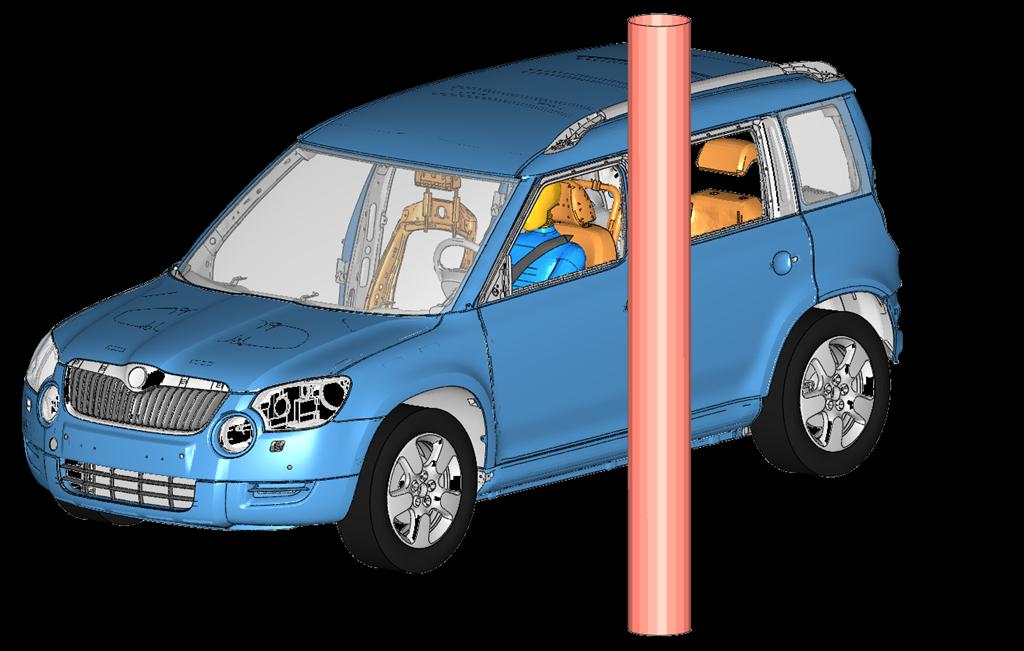 Boční náraz na kůl v konfiguraci EuroNCAP vozidlo