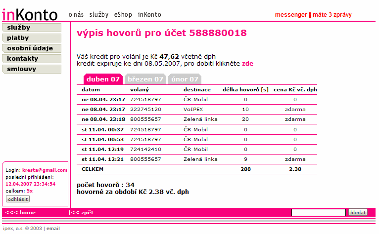 Obrázek 18: Příklad aplikace inkonto Volba této varianty se jeví pro běžné uživatele jako výhodná.