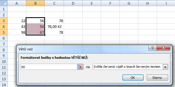 Velmi zajímavou funkcí MS Excel je velmi jednoduše použitelné podmíněné formátování.