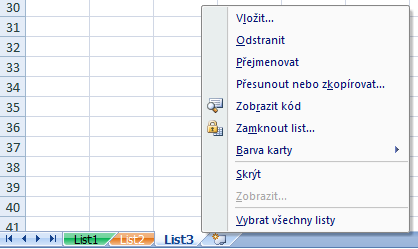 Formátování a práce s pracovními listy Jak se zachází s pracovními listy jsme se částečně zmínili již v kapitole Základy práce. Nyní si pouze doplníme informace o práci s listy o něco více.