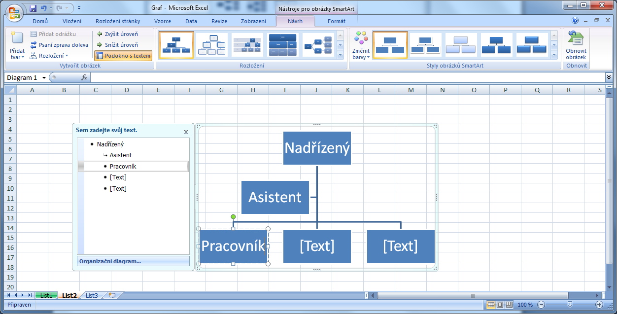 Používání diagramů Diagramy nejsou obrazovým vyjádřením nějakých číselných hodnot, ale jsou grafickým znázorněním organizace čehokoli.