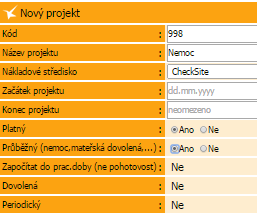 zadávání docházky KROK 8 Zadání nemoci se provádí pomocí zadání projektu.