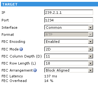 Luminato Moduly ProMPEG FEC ProMPEG COP 3 / standard SMPTE 2021 Column Depth (D) = 4 Media Packet 1 XOR XOR XOR Media Packet 5 Media Packet 9 Row Length (L) = 4 Media Media XOR Packet XOR Packet XOR