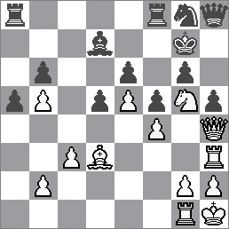 22.Vxe7+!! Nelze 22...Dxe7 pro 23.Vxc8+ a na 22...Kxe7 propočetl Steinitz (využijte k nácviku propočtu variant!) variantu: 23.Ve1+ Kd6 (23...Kd8 24.Je6+ Ke7 25.Jc5+) 24.Db4+ Kc7 25.Je6+ Kb8 26.