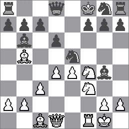 Steinitz-Mongredien, Londýn 1862 1.e4 d5 2.exd5 Dxd5 3.Jc3 Jd8 4.d4 e6 5.Jf3 Jf6 6.Sd3 Se7 7.0-0 0-0 8.Se3 8.De2 8...b6 9.Je5 Sb7 10.f4 Jbd7 11.De2 Jd5? lépe 11...c5 12.Jxd5 exd5 12...Sxd5 13.
