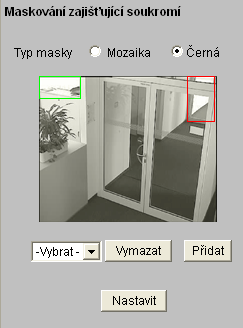 Nastavení systému 12.4 Maskování zajišťující soukromí Libovolná pozice obrazovky může být vymaskována pro ochranu soukromí. (maximálně osm míst) 1. Otevření domovské stránky jednotky Viz část 9.