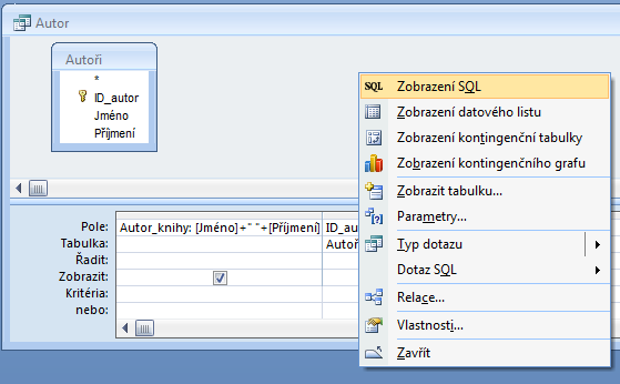 SQL a MS Access Příkazy SQL můžeme také zadávat přímo z prostředí MS Accessu, případně je zde kontrolovat.