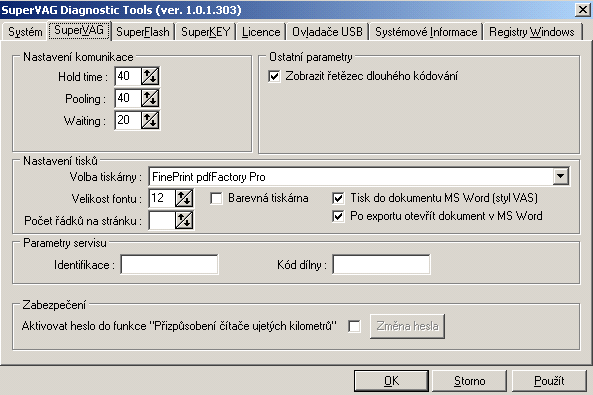 Instalace a konfigurace 3.2.3.2 9 Karta SuperVAG Nastavení komunikace Hold time definuje prodlevu při navazování komunikace v ms. Správná hodnota je 40 ms.