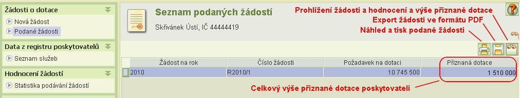 Po kladném vyplnění čestného prohlášení se zaktivuje tlačítko Podat. Kliknutím na tl. Podat se: 1) znovu provede aplikační kontrola žádosti a výsledek kontroly se zobrazí.