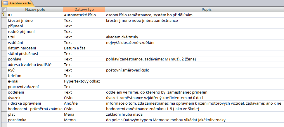 Přepneme do Zobrazení DATOVÉHO LISTU: karta Domů Zobrazení Zobrazení datového listu (ikona s tabulkou) a vyplníme první řádek enter Při zadávání dat do databází dochází k častým chybám a překlepům.