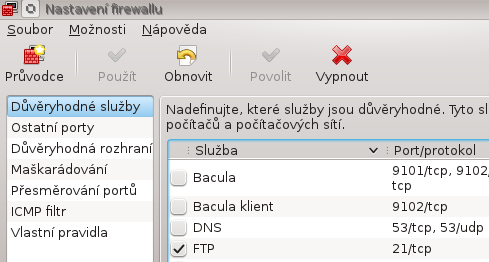 4. Nastavení firewallu Střední odborná škola a Střední odborné učiliště, Hořovice - Aby byla služba FTP přístupná na jiných počítačích, je nutno