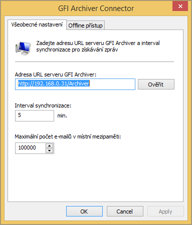 4 Konfigurace doplňku Outlook Connector Pokud je software Outlook Connector nainstalován v počítači uživatele, k fungování softwaru Outlook Connector stačí použít výchozí nastavení.