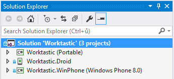 Obr. 4.6 Řešení pro aplikaci Worktastic (vlastní) Xamarin.