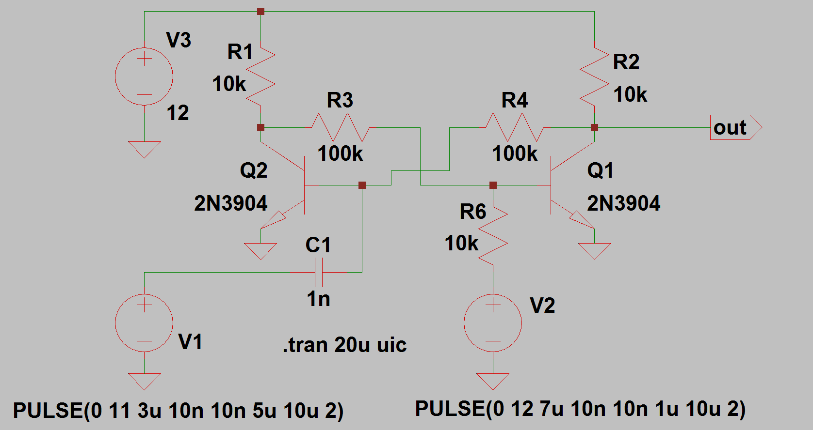 30 Obr. 62a) Výstup simulace zapojení podle obr. 59 pro V1 = 24V Obr. 62b) Výstup simulace zapojení podle obr. 59 pro V1 = 300V Obr. 63. Bistabilní klopný obvod Na obr.