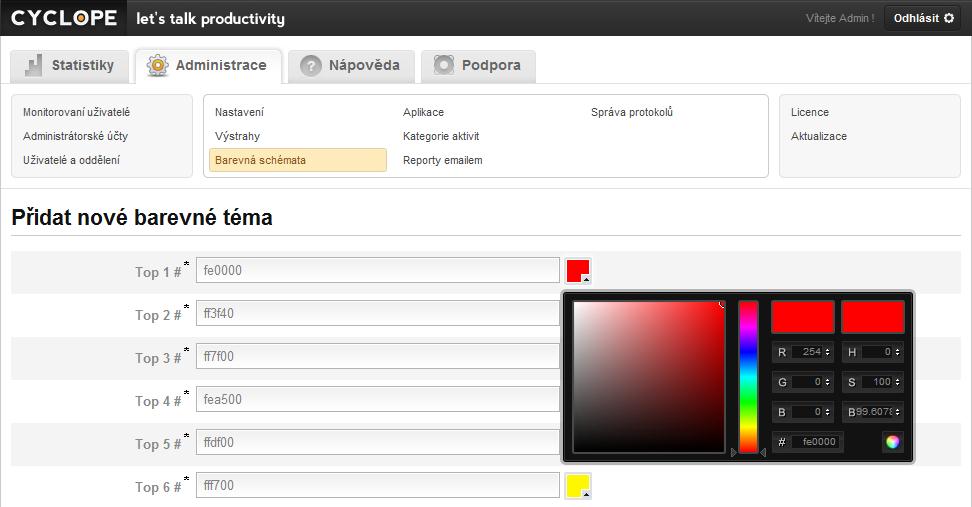 2.9. PŘIDÁNÍ BAREVNÉHO SCHÉMATU Nové barevné schéma přidáte kliknutím na tlačítko Přidat nové barevné schéma, které je vpravo nahoře nad seznamem dostupných schémat.