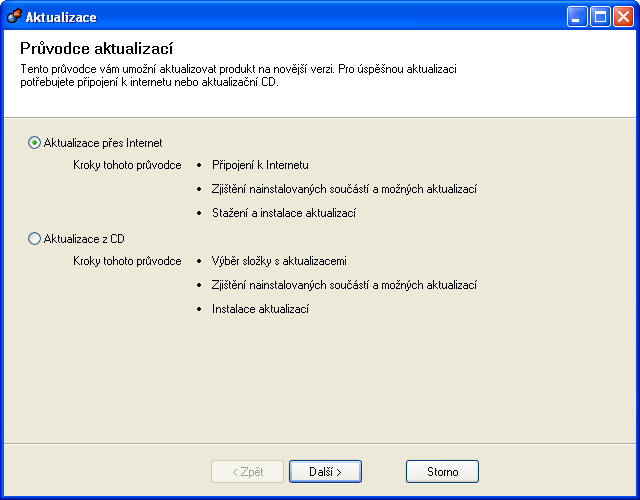 Aktualizace Program QuickPHOTO CAMERA 2.3 je možné aktualizovat přímo z Internetu.