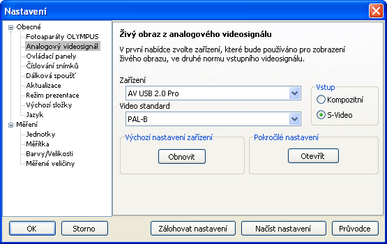 Hlavní okno programu Ovládací panely V této části lze nastavit některé vlastnosti chování ovládacích panelů všech snímacích zařízení (s výjimkou zařízení ovládaných přes rozhraní TWAIN).