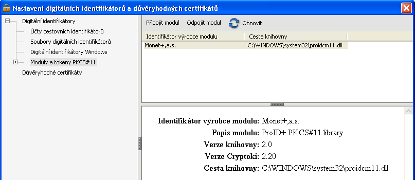 V počítači se vyhledá soubor proidcm11.dll (instaluje se do systémového adresáře, standardně v C:\Windows\System32\) a stiskne se tlačítko Otevřít.