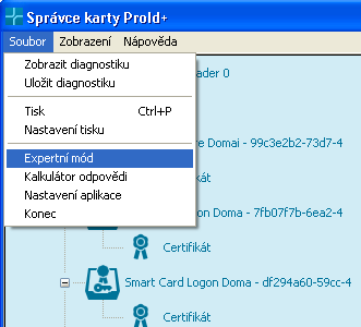 Detailní informace o zaplnění karty lze zobrazit pomocí aplikace Správce karty, kde se po označení karty ve stromové struktuře levého panelu zobrazí v pravém panelu příslušné informace: 11.