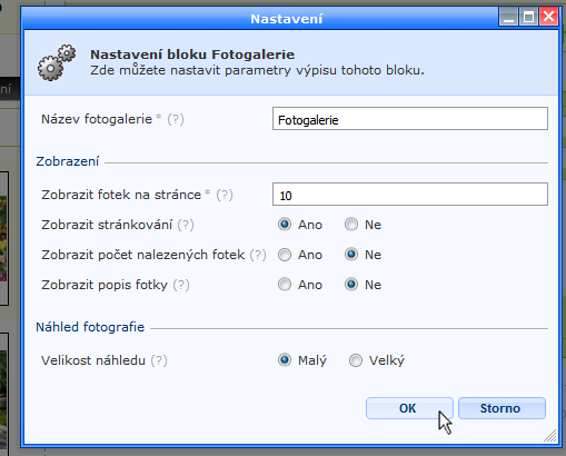 FOTOGALERIE Pokud nechcete samostatnou fotogalerii, je umožněno vložení fotogalerie kamkoli na stránky kam jde vložit modul (obr. 41 a obr. 42).