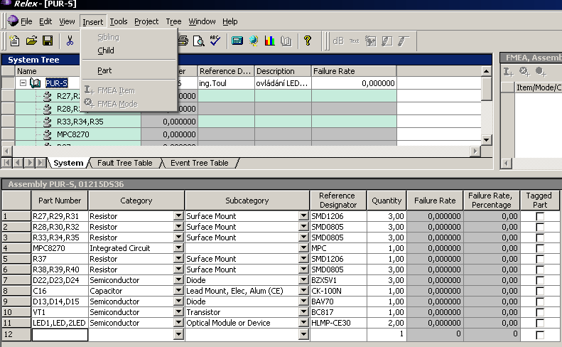 Obr.6 Výpočet celkového proudu poruch systému v Excelu Později byl zpracován výpočet parametrů spolehlivosti dle MIL-HDBK-217F a RDF2000 pomocí maker VBA a predikce intenzity poruch