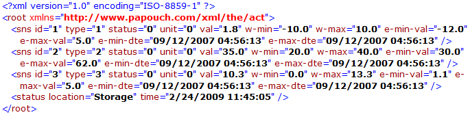 X M L s o u b o r Z je možné získat právě naměřené hodnoty, nastavené meze a název zařízení v textovém souboru ve formátu XML. Soubor je přístupný na adrese http://[ip-adresa]/fresh.