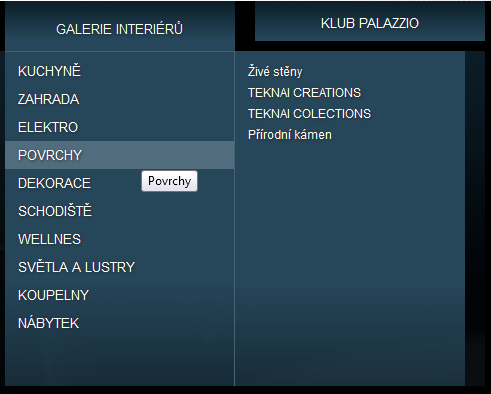 Obr. 2 Ukázka vizualizace dělení menu na další prvky Návrh řešení: Přidat na konec prvku menu podobnou šipku, jako je na ukázce (obr. 2).