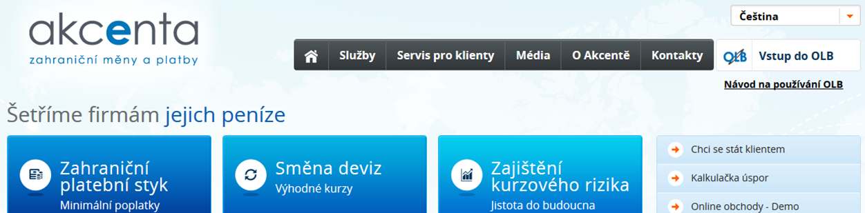 2 PŘIHLÁŠENÍ VSTUP DO OLB Pro vstup do aplikace On-line Broker zvolte na webových stránkách www.akcentacz.cz ikonu Vstup do OLB nebo zadejte přímo www.olb.eu.