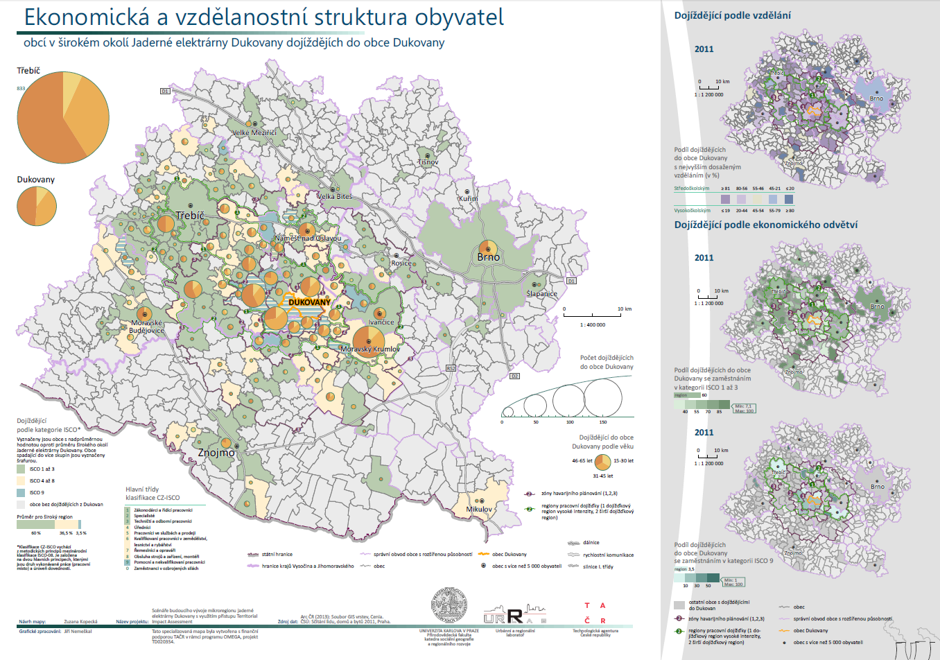 Obrázek 11: Ekonomická a vzdělanostní struktura obyvatel obcí v širokém okolí Jaderné elektrárny Dukovany dojíždějících do obce Dukovany Zdroj: SLDB 2011 Konference - seminář Ekonomické a sociální