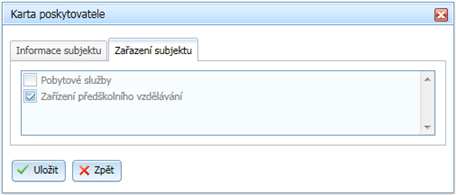 Záložka Doplňující info k subjektu Tuto záložku je nutno ručně vyplnit.