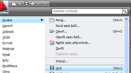 roletová nabídka Soubor Uložit Uložit jako příkazová řádka ulož, ulož jako Obr.č. 2.