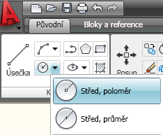 panel nástrojů Kresli příkazová řádka kružnice roletová nabídka Kresli Kružnice Kreslení kružnic provádíme levým tlačítkem, kterým potvrzujeme vybrané ikony (tlačítka) pro námi zvolený styl kreslení