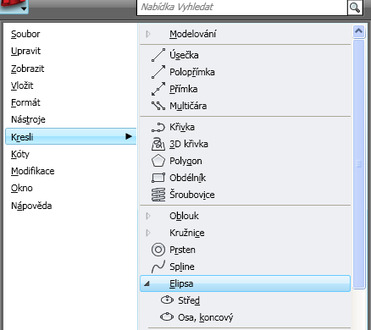 roletová nabídka Kresli Obdélník příkazová řádka obdélník Obdélník vytvoříme výběrem z některé nabídky ve které potvrzujeme příkaz levým