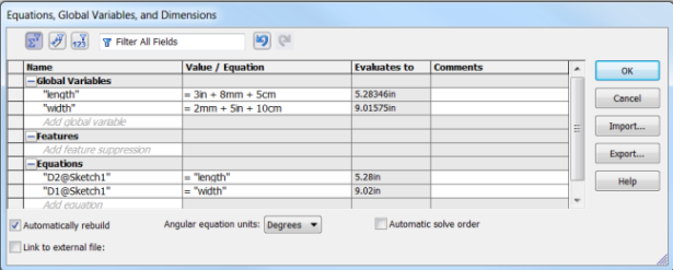 Základy SolidWorks c) Přepište hodnotu z 10 mm na 6 mm. d) Do pole Úhel napište znak =. Z plovoucí nabídky vyberte možnost Funkce > sin().