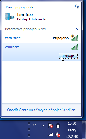 Opět se dostáváme na začátek do okna Připojení k síti, kde vybereme síť