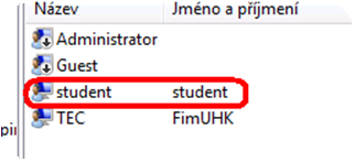 1.1.5. Uživatel student se objeví v seznamu uživatelů. 1.1.6.