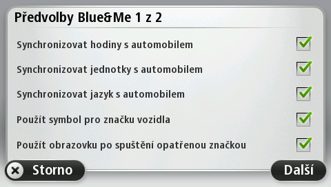 Synchronizace vašich nastavení Některá nastavení v navigačním zařízení Blue&Me-TomTom 2 můžete synchronizovat s nastaveními automobilu.