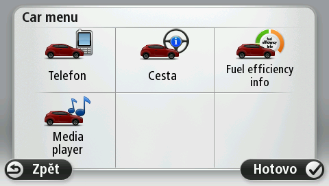 Nabídka automobilu vypadá pro různé značky automobilů následovně: Telephone Zařízení Blue&Me-TomTom 2 můžete využít ke správě volání hands-free.
