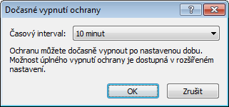 Zobrazovat možnosti pro dočasné vypnutí ochrany po zapnutí získáte při každém vypnutí ochrany možnost nastavit interval, po jehož uplynutí se ochrana znovu zapne.