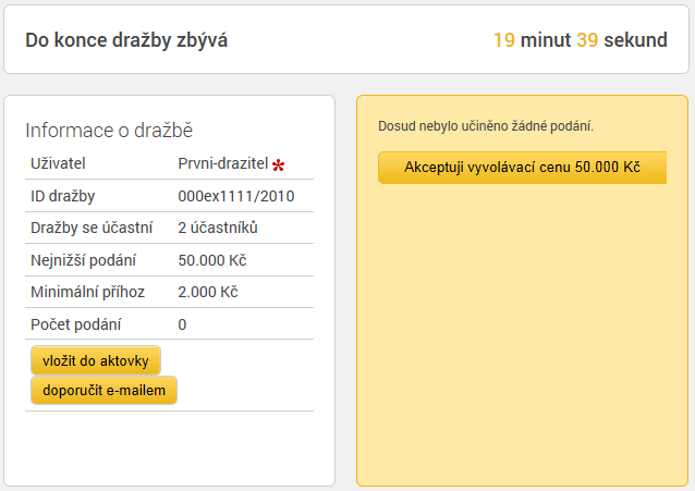 Po schválení ověřeného uživatele za dražitele/účastníka dražby v dané dražbě se automaticky vygeneruje unikátní uživatelské jméno, které slouží jako jednoznačný a nezaměnitelný identifikátor