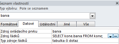 6. Otevře se nám dotaz, vybereme pole barva a uložíme