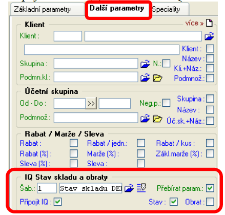 8 Modul Zásoby IQ sestavy a jejich nastavení Aby se zobrazovaly pouze položky nutné k objednání pak je ještě třeba do záložky IQ-speciality napsat tuto podmínku Potom taková sestava může vypadat